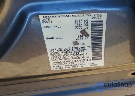 2018 Nissan Altima 2.5 из США, поврежденный, VIN 1N4AL3AP6JC100943